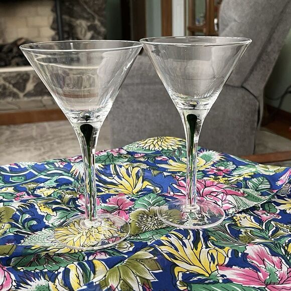 2 Tanqueray Gin Green Filament Long Stem Martini Glass Bar 6.75" No. TEN London - Picture 3 of 5